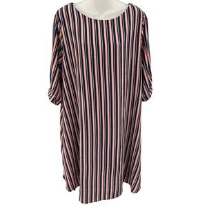 Ryan Michelle 1X Striped Dress Pink Navy Blue White Career Casual pockets‎